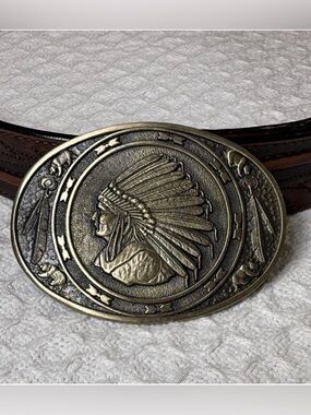 Vintage Brass Indian Chief Belt Buckle Award Design Medals 1st Edition USA